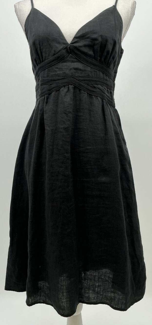 Vintage Y2K Mossimo Black 100% Linen Spaghetti Strap Midi Dress Size 4